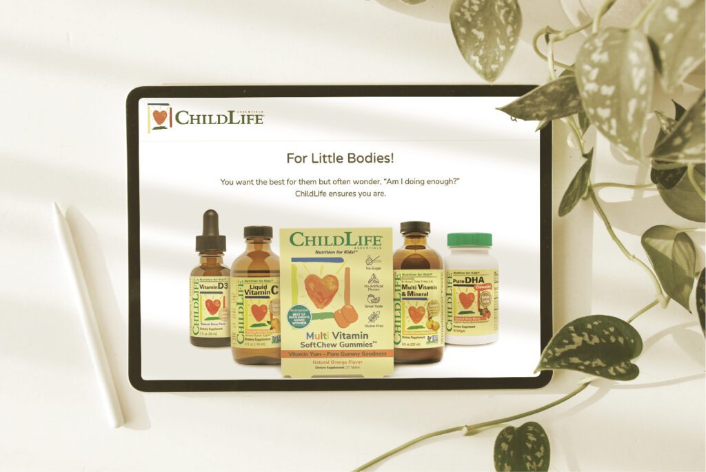 The website of ChildLife Essentials was developed with One Sacred Thread and seen here on an iPad.