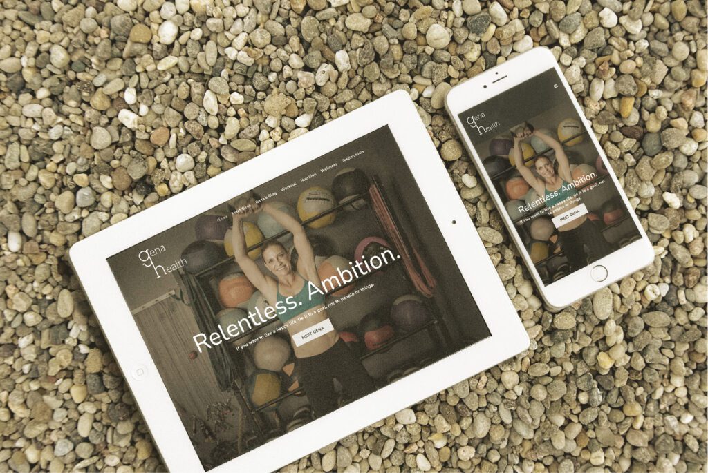 The website for Gena Wueste, of Gena Health, was built by One Sacred Thread and seen here on a tablet and mobile phone.