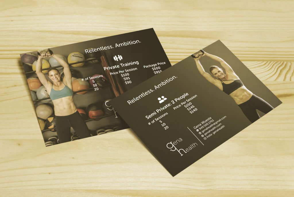 A 2-sided infographic flyer for Gena Wueste, of Gena Health, was developed by One Sacred Thread.