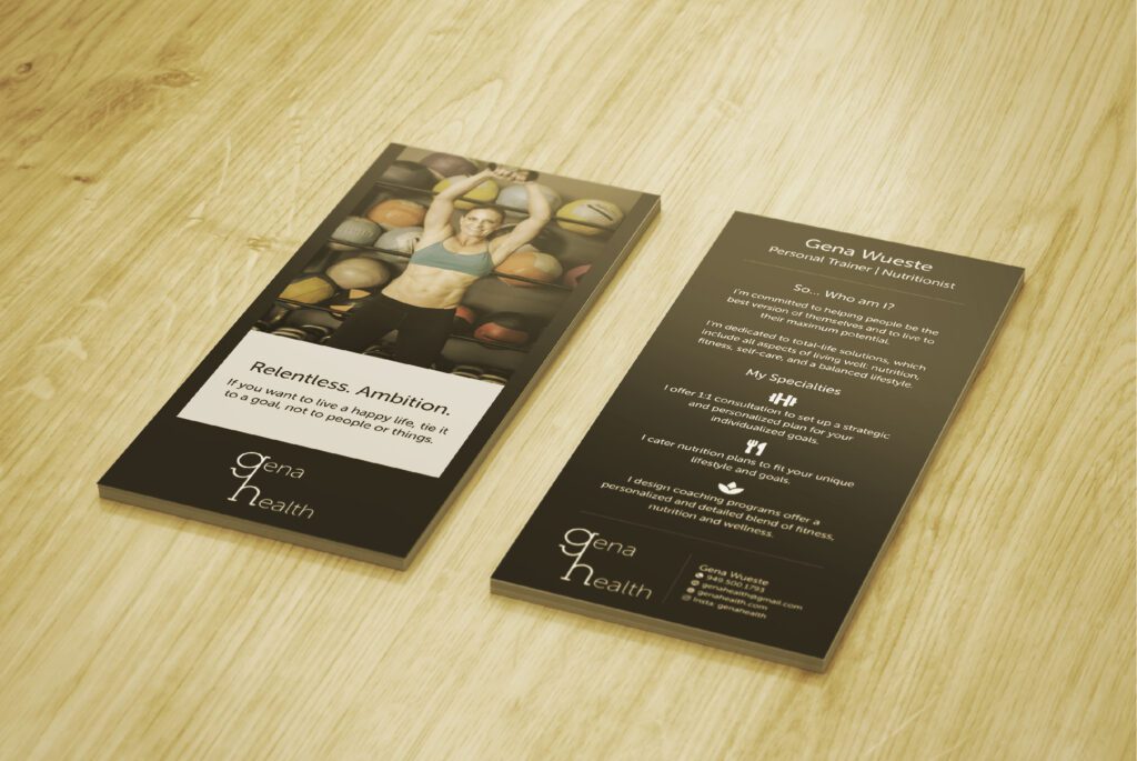 A 2-sided infographic flyer for Gena Wueste, of Gena Health, was developed by One Sacred Thread.
